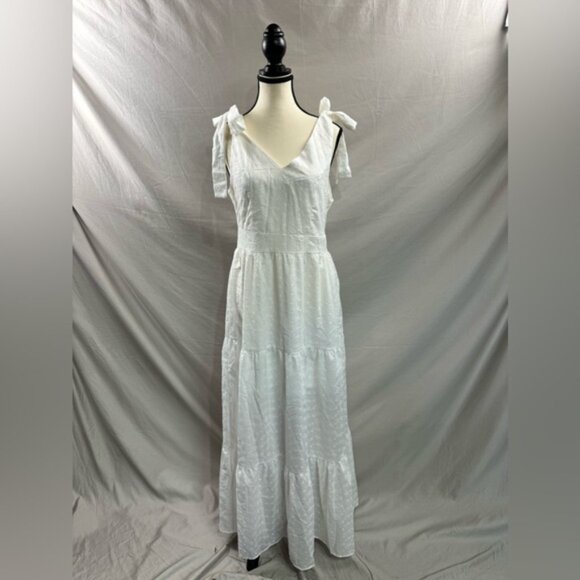 Eyelet Embroidery Shoulder Tie Ruffle Hem Dress White - Picture 4 of 7